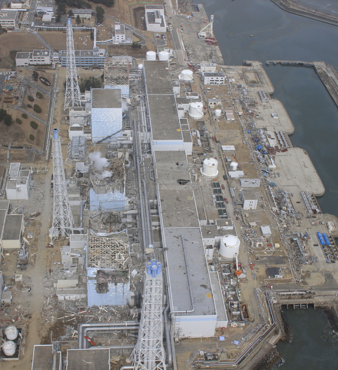 Arial view of units 1-4 Fukushima Dai-ichi March 30, 2011