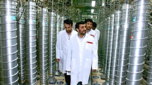 Mahmoud Ahmadinejad, President of Iran, inspects uranium enrichment centrifuges