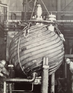 HRE-2 reactor pressure vessel being installed.  "Atoms for Peace USA 1958" - see sources.