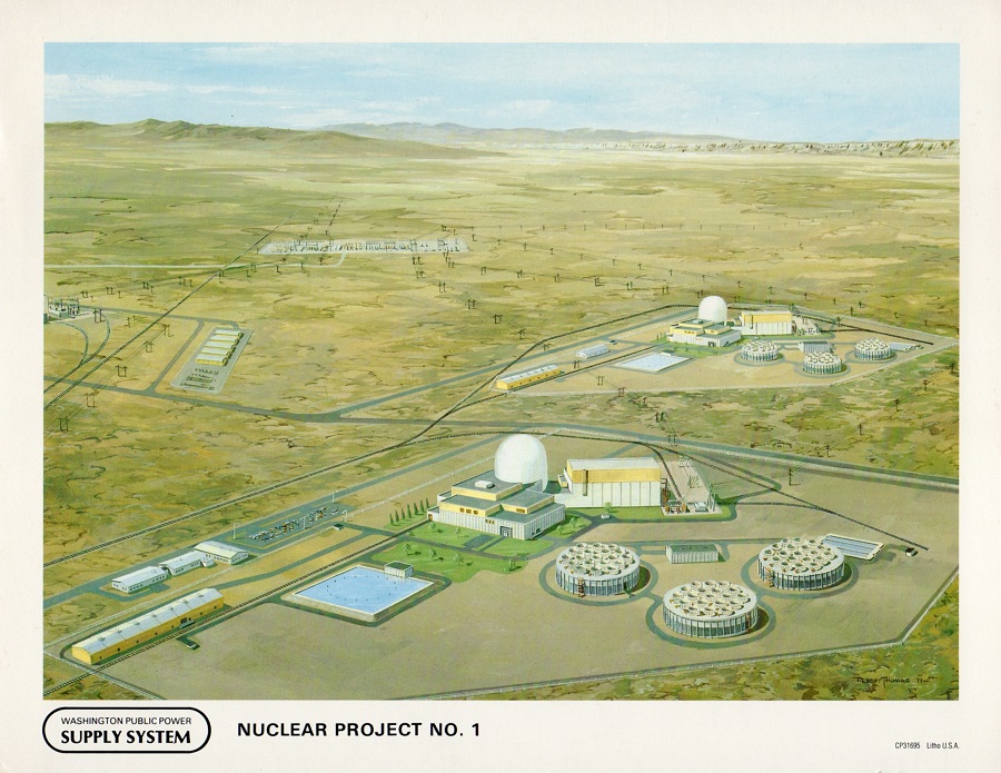 WPPSS Project One.  This rare artist's concept in Will Davis' collection shows Project One after it was expanded to include not only Unit 1 (near us) but also Unit 4 (further away.)  Both were to have incorporated Babcock 205 NSSS's.