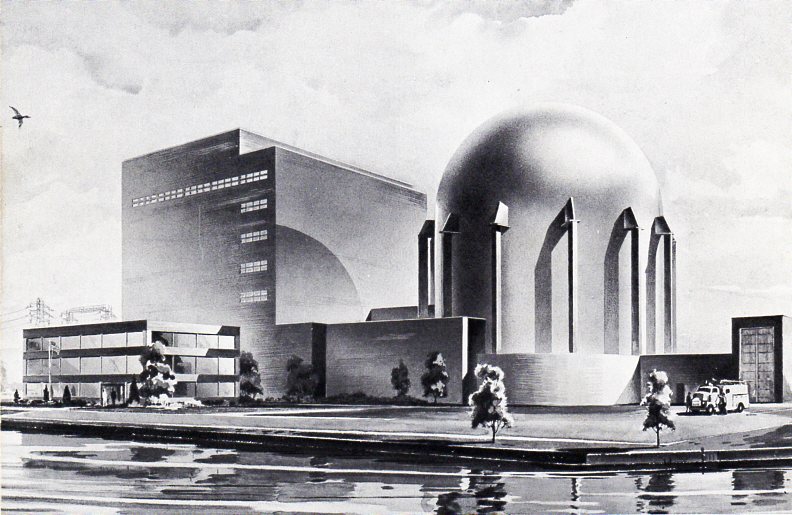 1955 Artist's Concept of the Enrico Fermi Atomic Power Plant.  Will Davis collection.