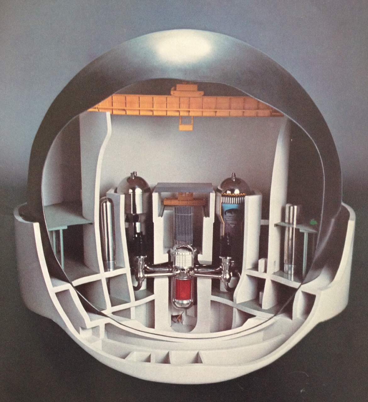 Combustion Engineering System 80 NSSS and standard spherical containment, from C-E Power Systems ad in author's collection.