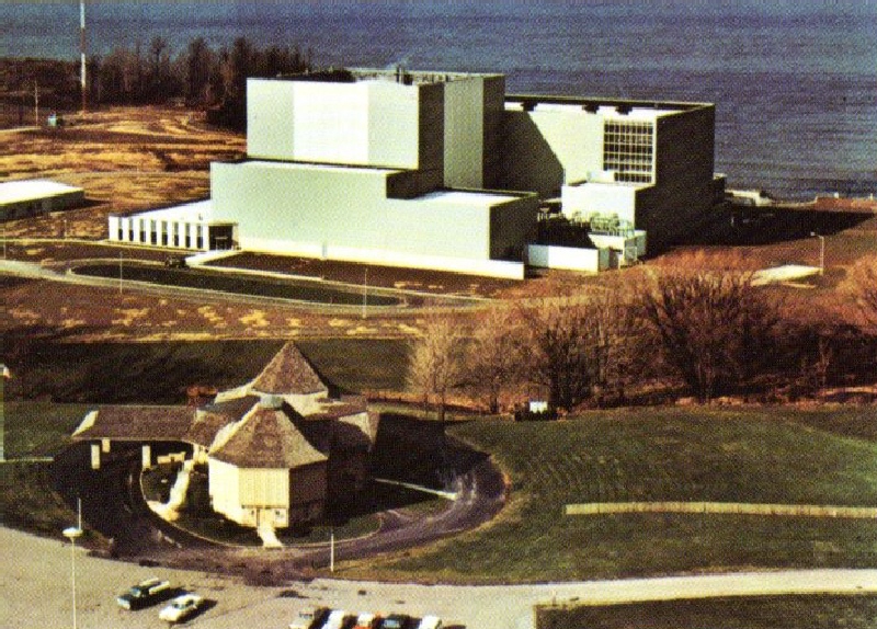 R. E. Ginna Nuclear Power Plant. In the foreground is the Brookwood Science Information Center.  From brochure in Will Davis library. 