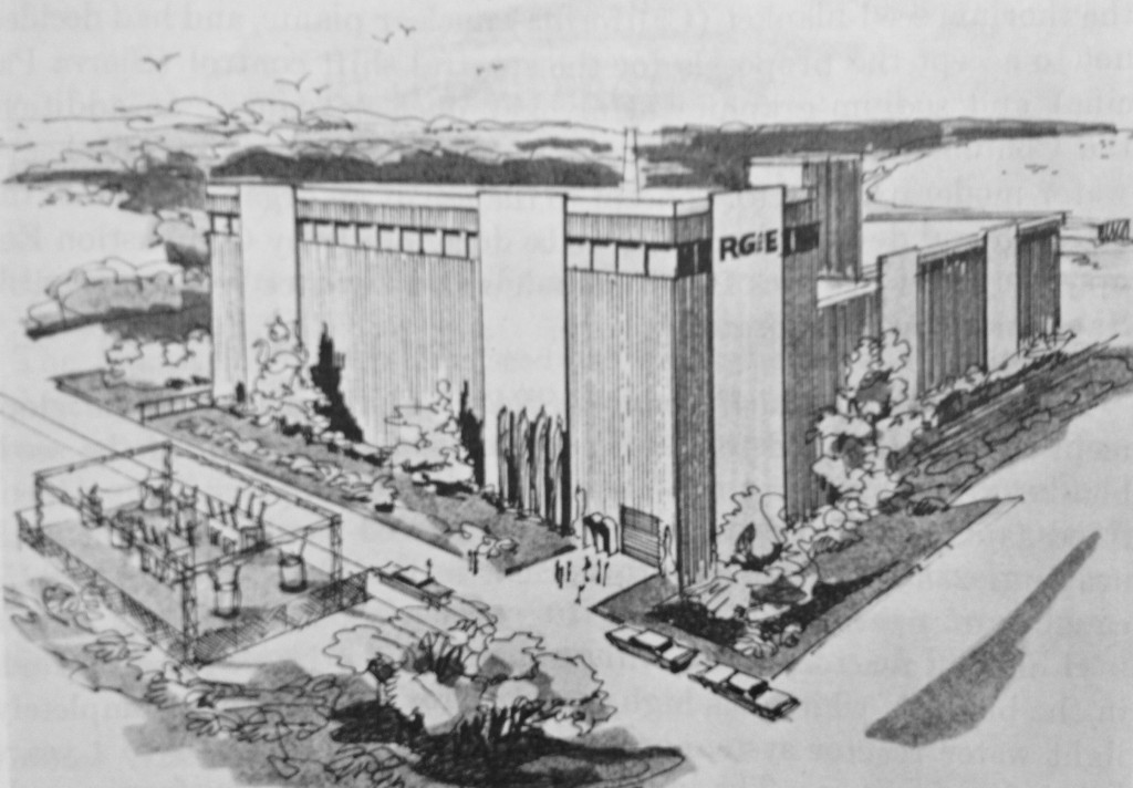 Proposed High Temperature Gas Cooled Reactor nuclear power plant for Rochester Gas & Electric.  Shown in 1964 AEC Annual Report to Congress, in Will Davis library.